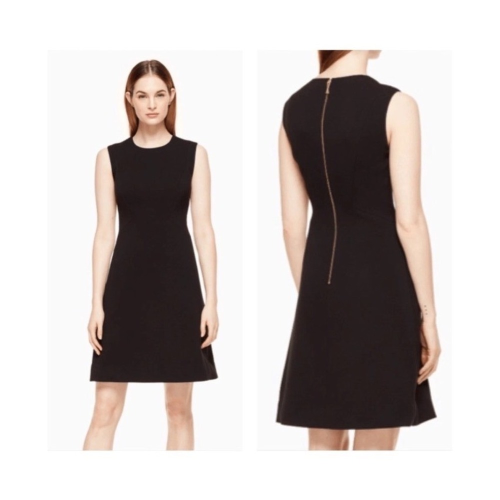 Kate Spade New York Black Sleeveless Notch Neck A-Line Dress Size 10 Gold Zipper